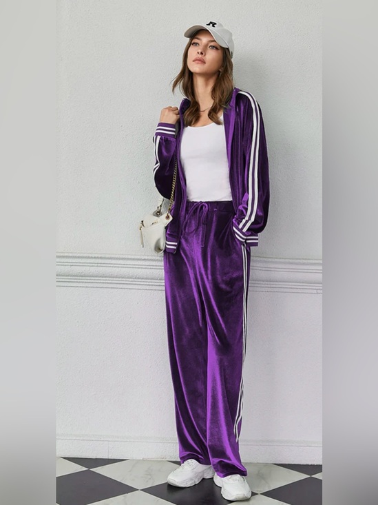 Ekouaer Pants - Women's Purple Velvet Track SET